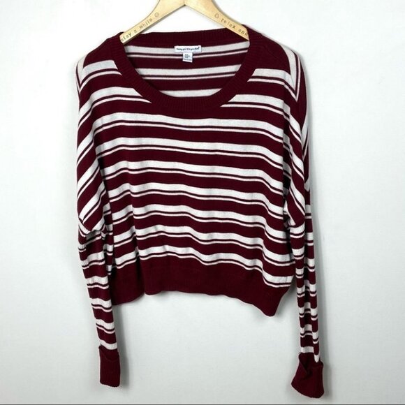 Wearing Heart On Your Sleeve Striped Raglan Sweater Red Size Medium Long Sleeves - Picture 2 of 9
